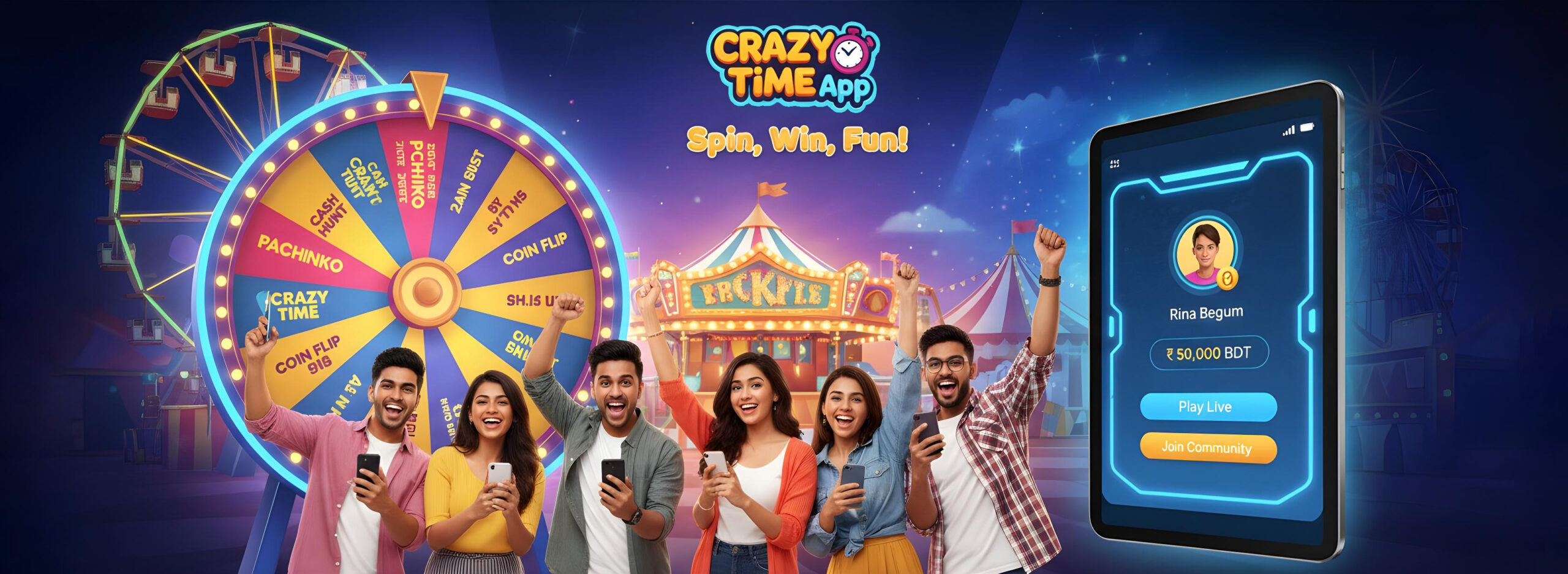 Play the Crazy Time live game on your mobile phone in Bangladesh